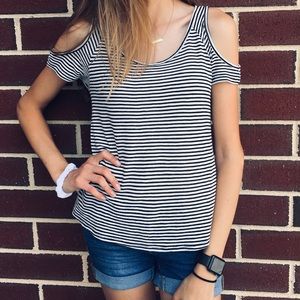Black & White striped cut out tee